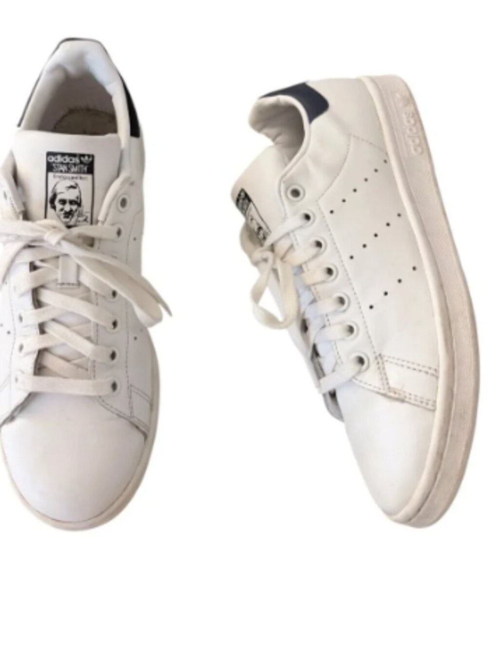 Adidas Stan Smith Mens Size 8 White Navy Blue Leather Sneakers